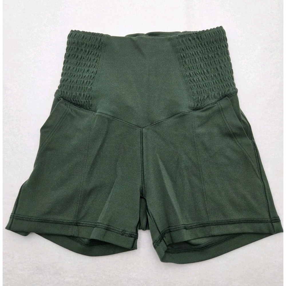 OFFLINE by Aerie Real Me Smocked High Waist 3" Shorts XS Green Pockets